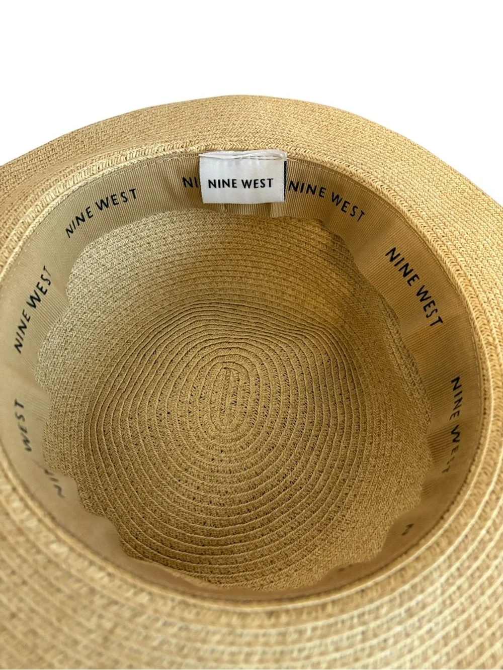 Nine West Straw Hat Rolled Brim Braided Band Accent Tan & Brown